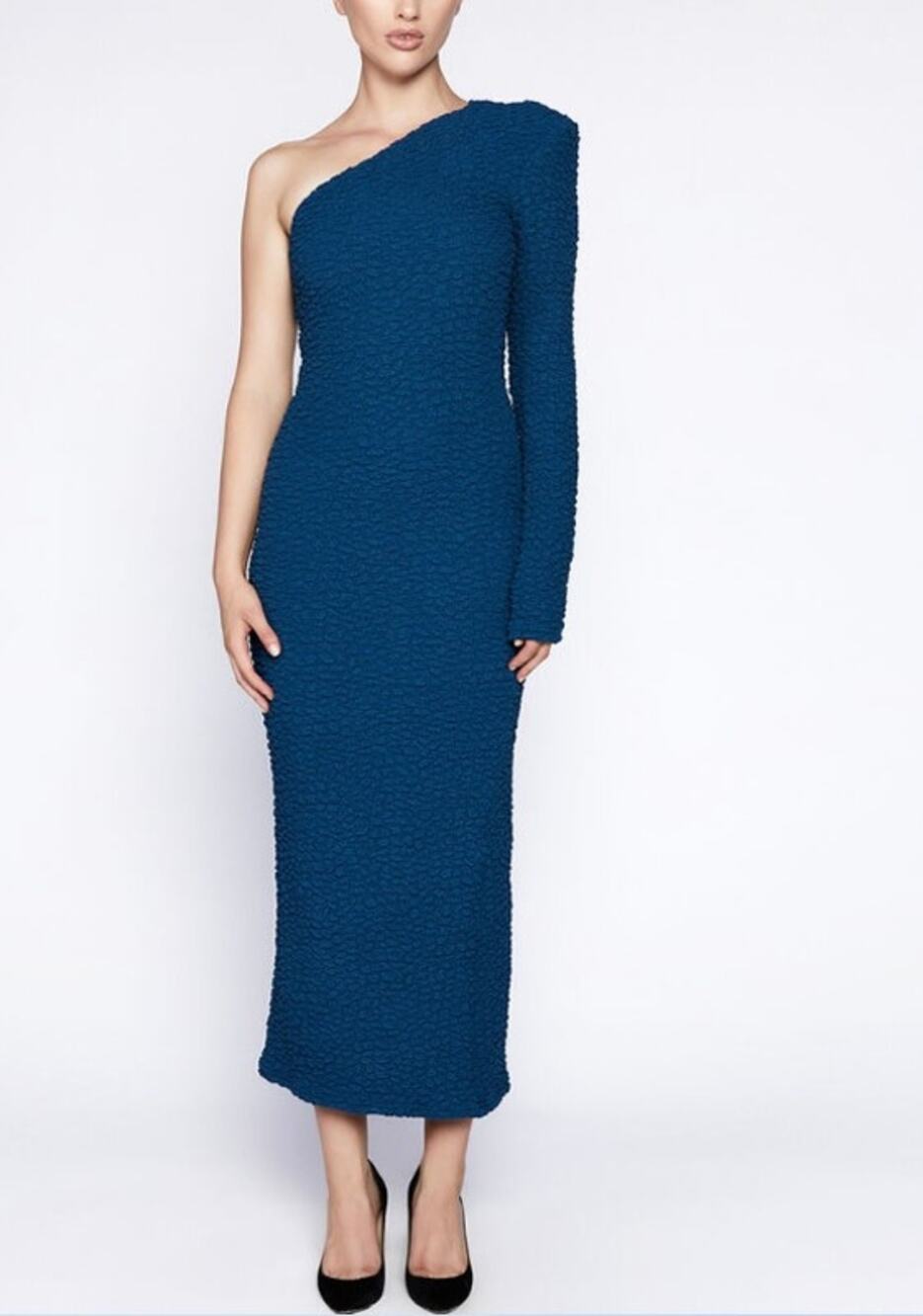 BARDOT Women's Crinkle One Shoulder Dress Size 4 Teal Blue Stretch Lined NWT
